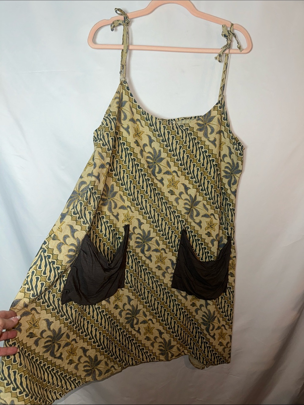 Jaded gypsy dream maker Tie-Strap Floral Dress in Yellow and Olive with Pockets